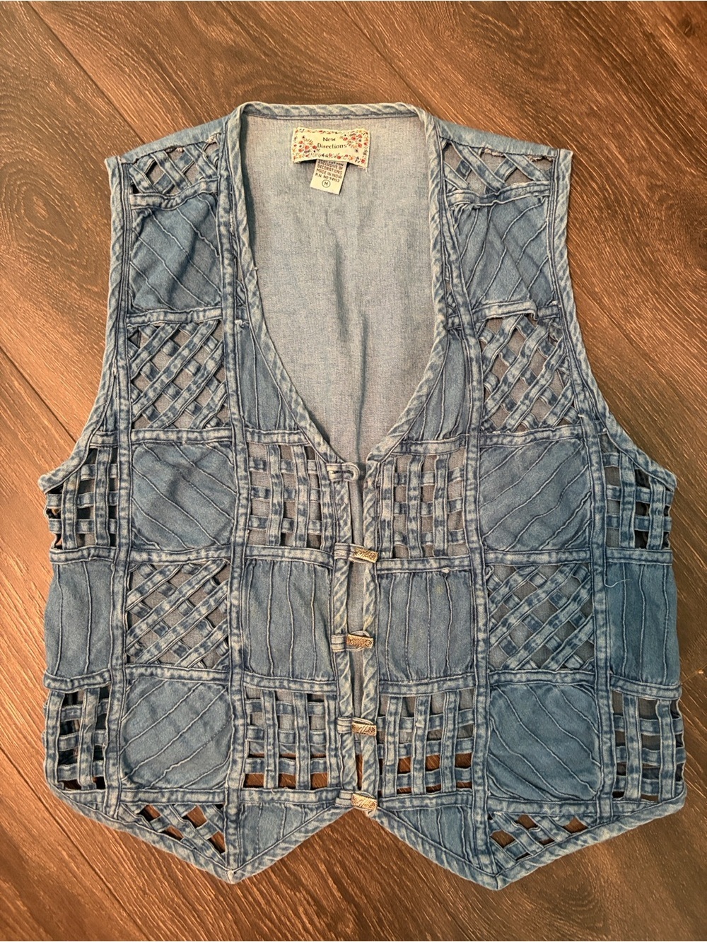 Vtg Y2K New Directions Denim Patchwork Vest M
